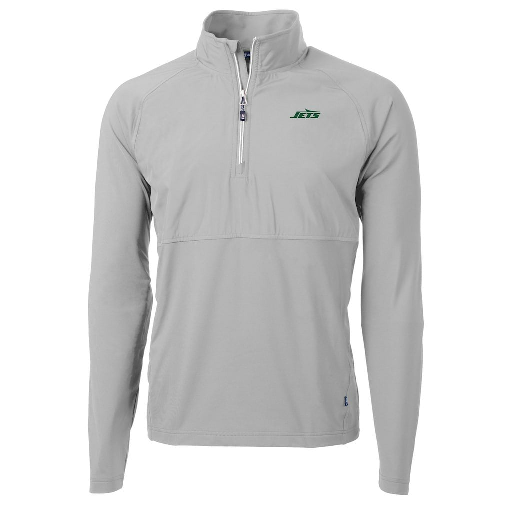 New York Jets Cutter & Buck Primary Logo Adapt Eco Knit Hybrid Recycled Raglan Quarter-Zip Top Gray - NFL