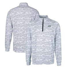 New York Jets Cutter & Buck Primary Logo Traverse Stretch Camo Print Eco Quarter-Zip Top Gray - NFL