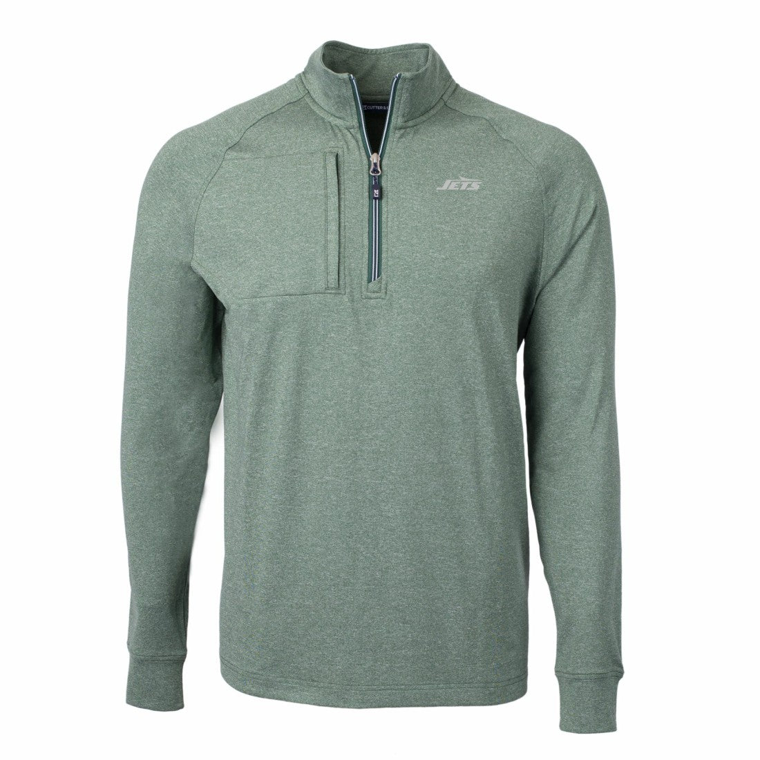 New York Jets Cutter & Buck Primary Logo Adapt Eco Knit Quarter-Zip Top Heather Green - NFL