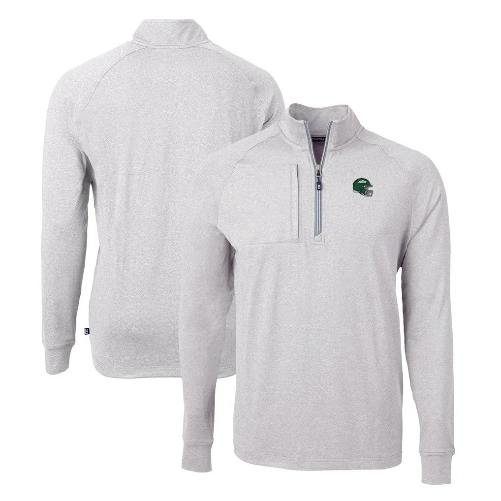 New York Jets Cutter & Buck Helmet Adapt Eco Knit Quarter-Zip Top Heather Gray - NFL