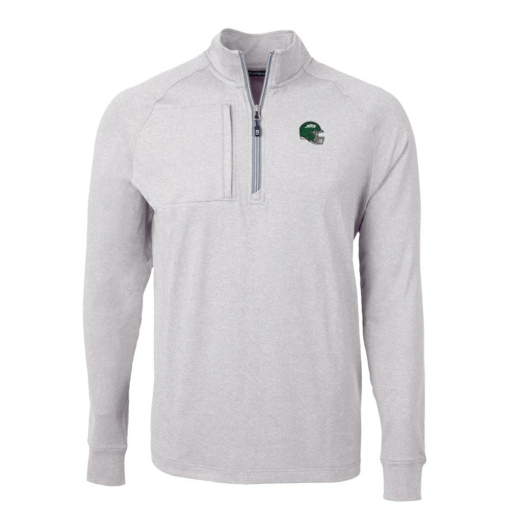 New York Jets Cutter & Buck Helmet Adapt Eco Knit Quarter-Zip Top Heather Gray - NFL