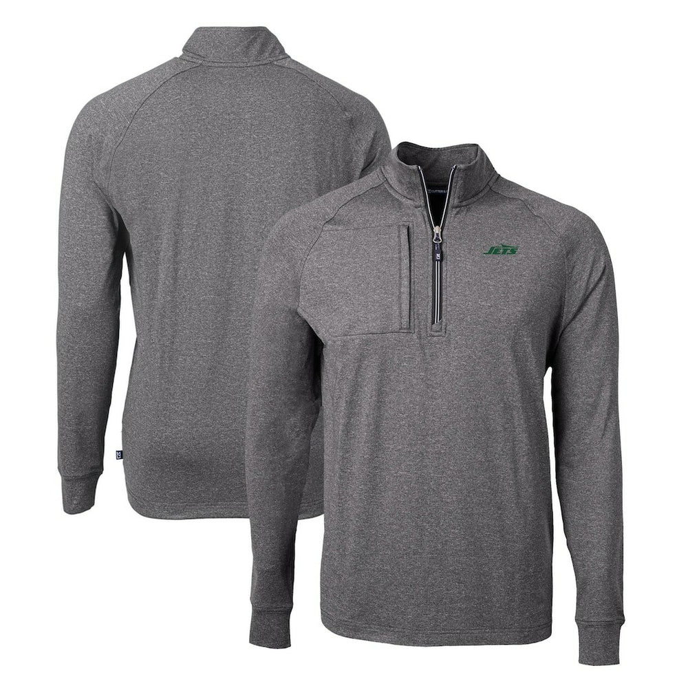 New York Jets Cutter & Buck Primary Logo Adapt Eco Knit Quarter-Zip Top Heather Black - NFL