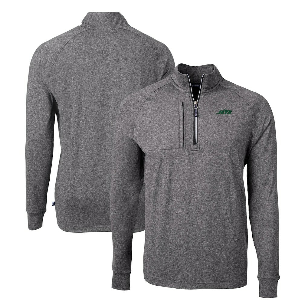 New York Jets Cutter & Buck Primary Logo Adapt Eco Knit Quarter-Zip Top Heather Black - NFL