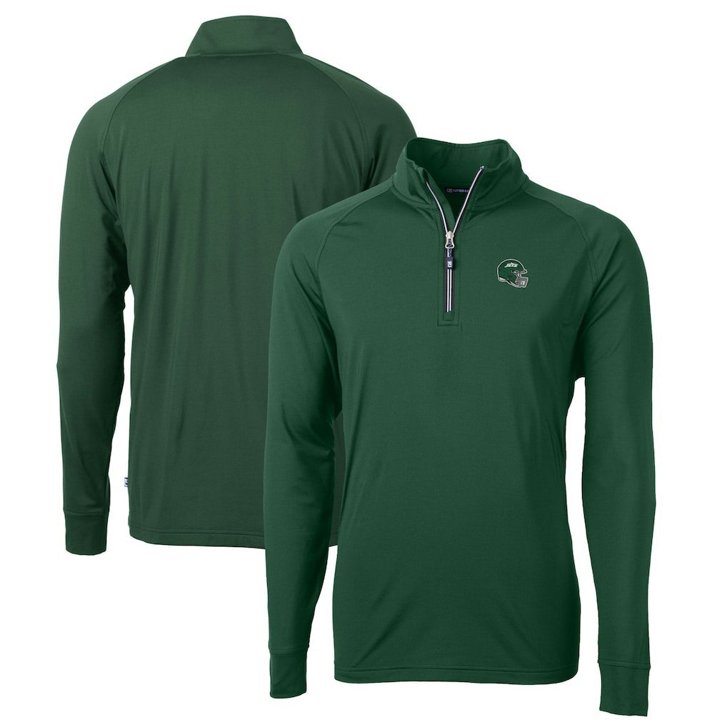 New York Jets Cutter & Buck Helmet Adapt Eco Knit Stretch Recycled Quarter-Zip Top Hunter Green - NFL