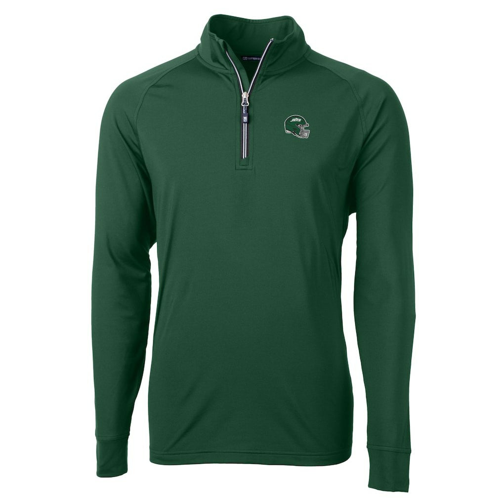 New York Jets Cutter & Buck Helmet Adapt Eco Knit Stretch Recycled Quarter-Zip Top Hunter Green - NFL