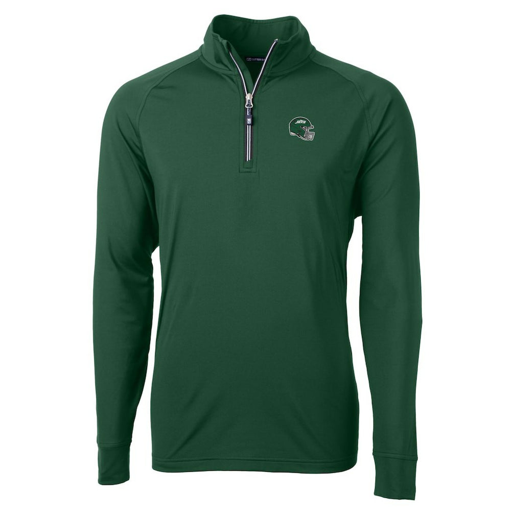 New York Jets Cutter & Buck Helmet Adapt Eco Knit Stretch Recycled Quarter-Zip Top Hunter Green - NFL