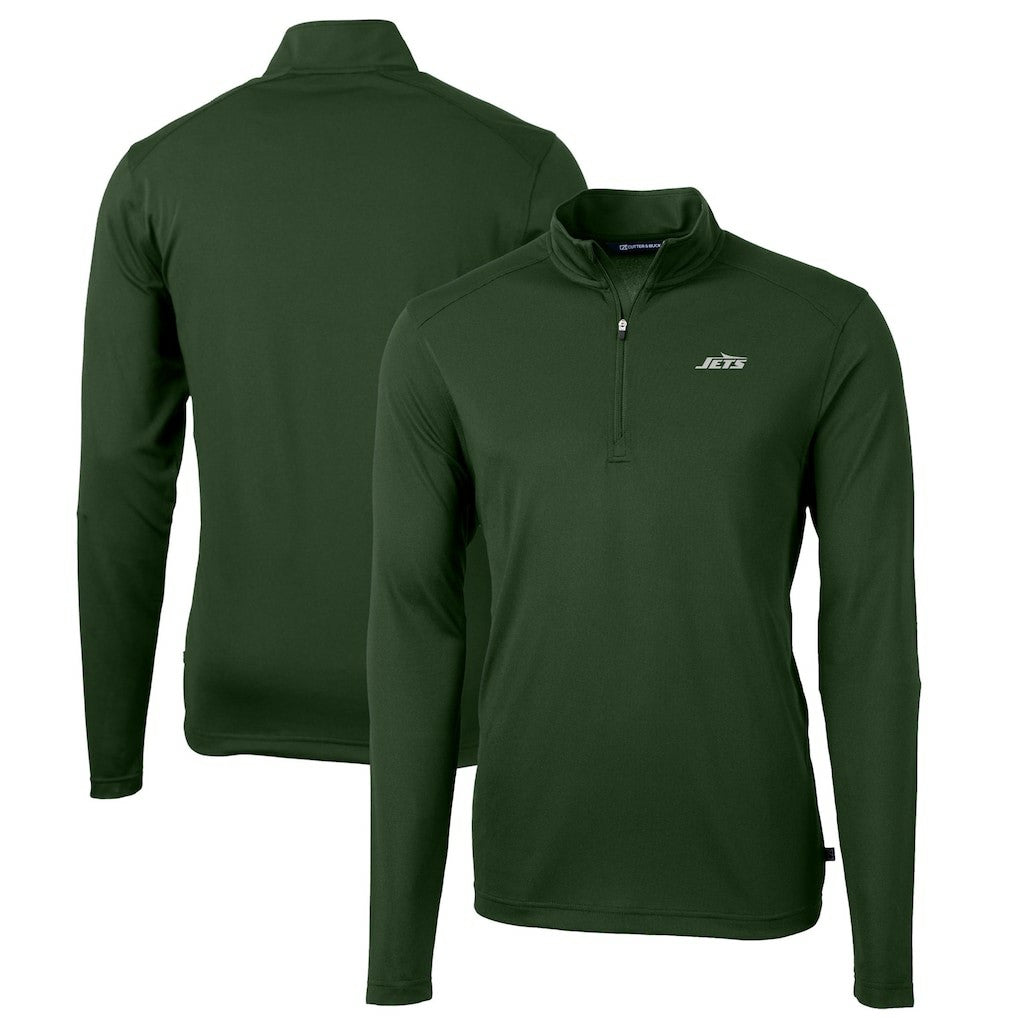 New York Jets Cutter & Buck Primary Logo Virtue Eco Pique Recycled Quarter-Zip Pullover Top Hunter Green - NFL