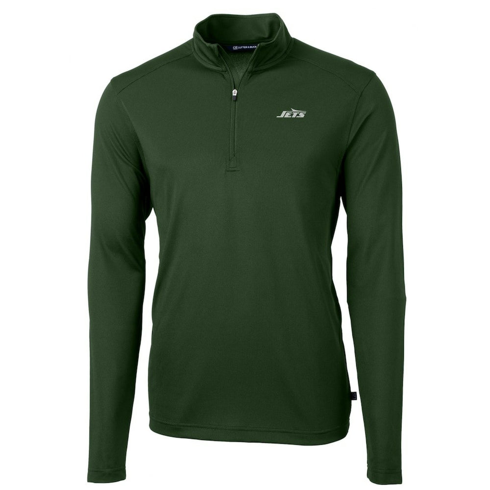 New York Jets Cutter & Buck Primary Logo Virtue Eco Pique Recycled Quarter-Zip Pullover Top Hunter Green - NFL