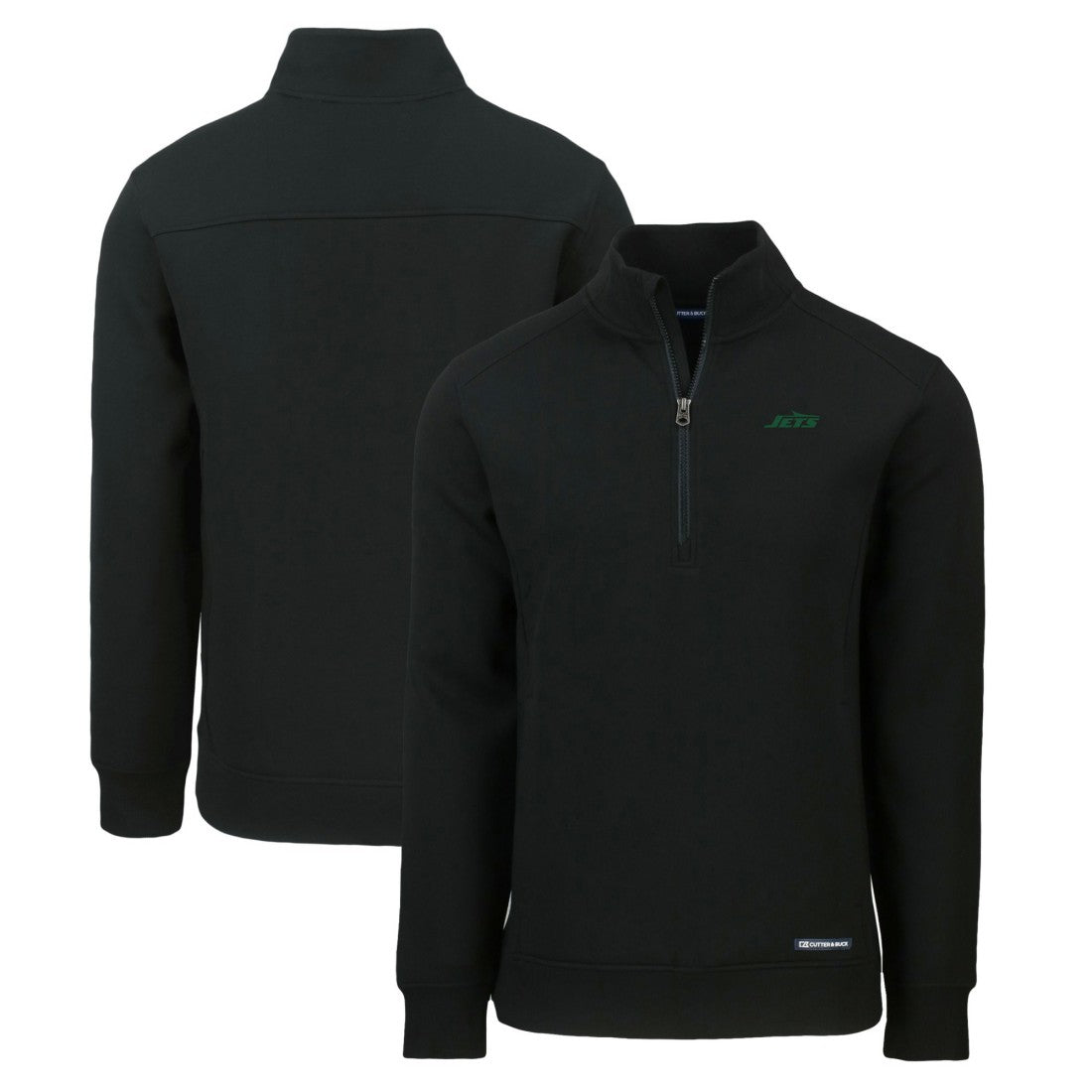 New York Jets Cutter & Buck Primary Logo Roam Eco Recycled Quarter-Zip Pullover Top Black - NFL