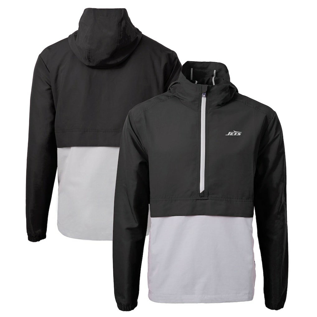 New York Jets Cutter & Buck Monochromatic Logo Charter Eco Recycled Half-Zip Anorak Jacket Black/Gray - NFL