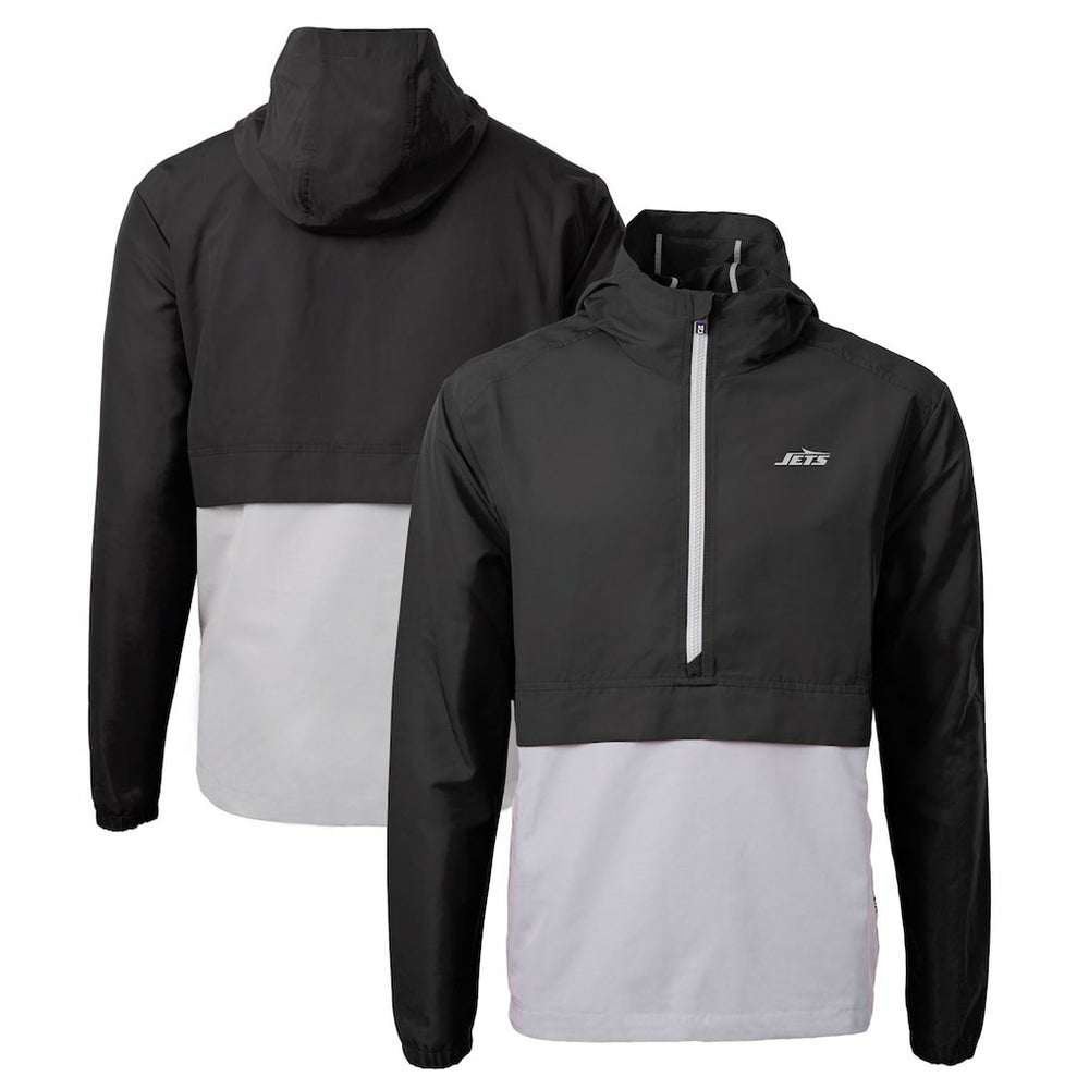 New York Jets Cutter & Buck Monochromatic Logo Charter Eco Recycled Half-Zip Anorak Jacket Black/Gray - NFL