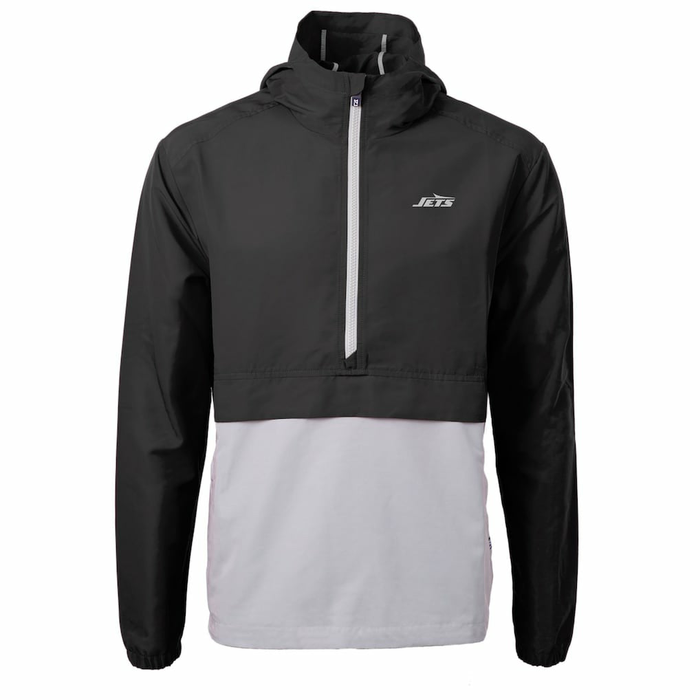 New York Jets Cutter & Buck Monochromatic Logo Charter Eco Recycled Half-Zip Anorak Jacket Black/Gray - NFL