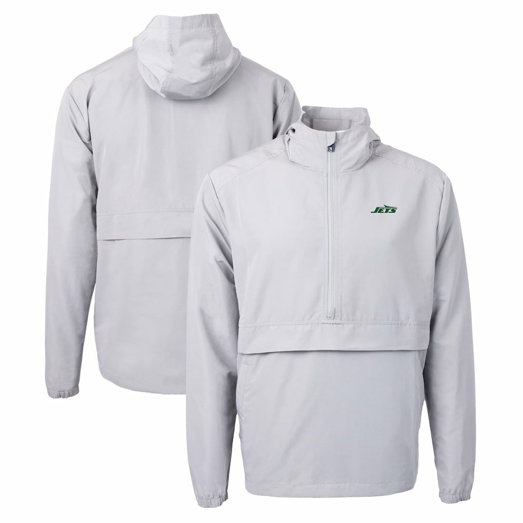 New York Jets Cutter & Buck Primary Logo Charter Eco Recycled Half-Zip Anorak Jacket Gray - NFL