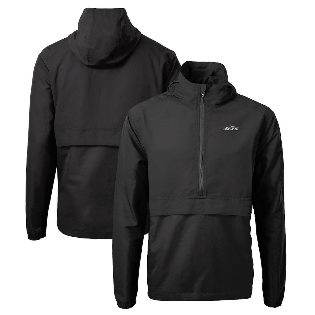 New York Jets Cutter & Buck Monochromatic Logo Charter Eco Recycled Half-Zip Anorak Jacket Black - NFL