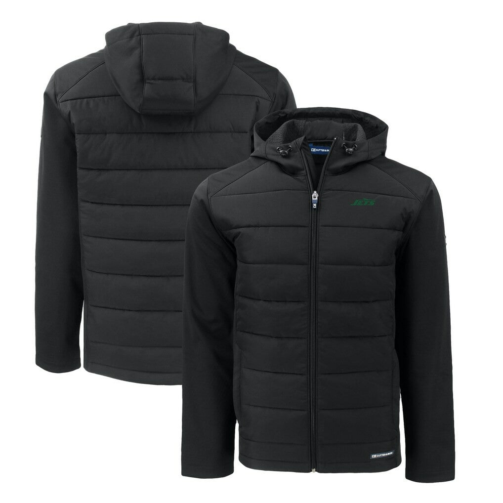 New York Jets Cutter & Buck Primary Logo Evoke Hybrid Eco Softshell Recycled Full-Zip Hooded Jacket Black - NFL