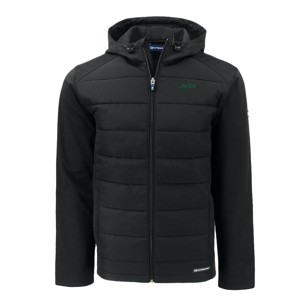 New York Jets Cutter & Buck Primary Logo Evoke Hybrid Eco Softshell Recycled Full-Zip Hooded Jacket Black - NFL