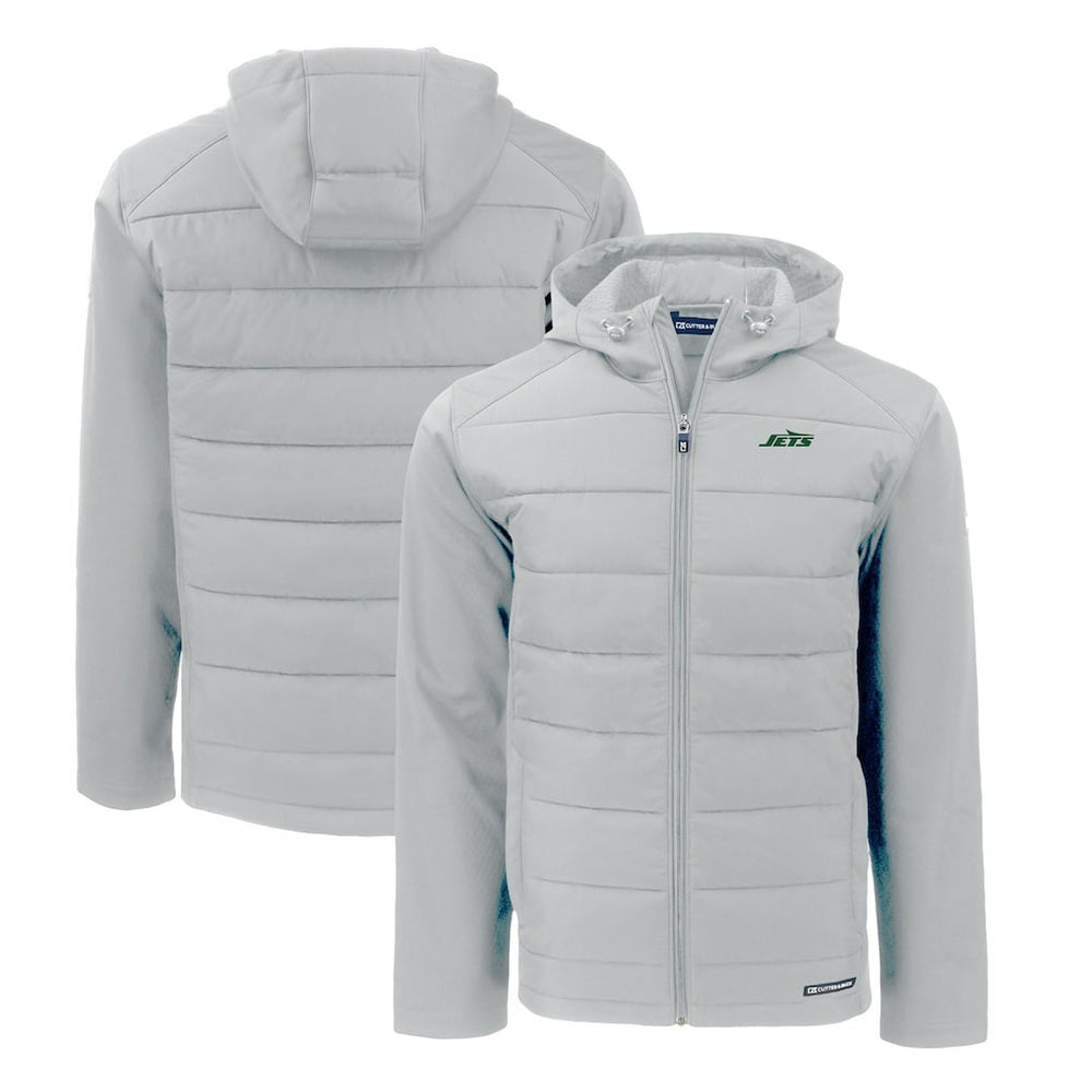 New York Jets Cutter & Buck Primary Logo Evoke Hybrid Eco Softshell Recycled Full-Zip Hooded Jacket Gray - NFL