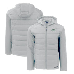 New York Jets Cutter & Buck Primary Logo Evoke Hybrid Eco Softshell Recycled Full-Zip Hooded Jacket Gray - NFL