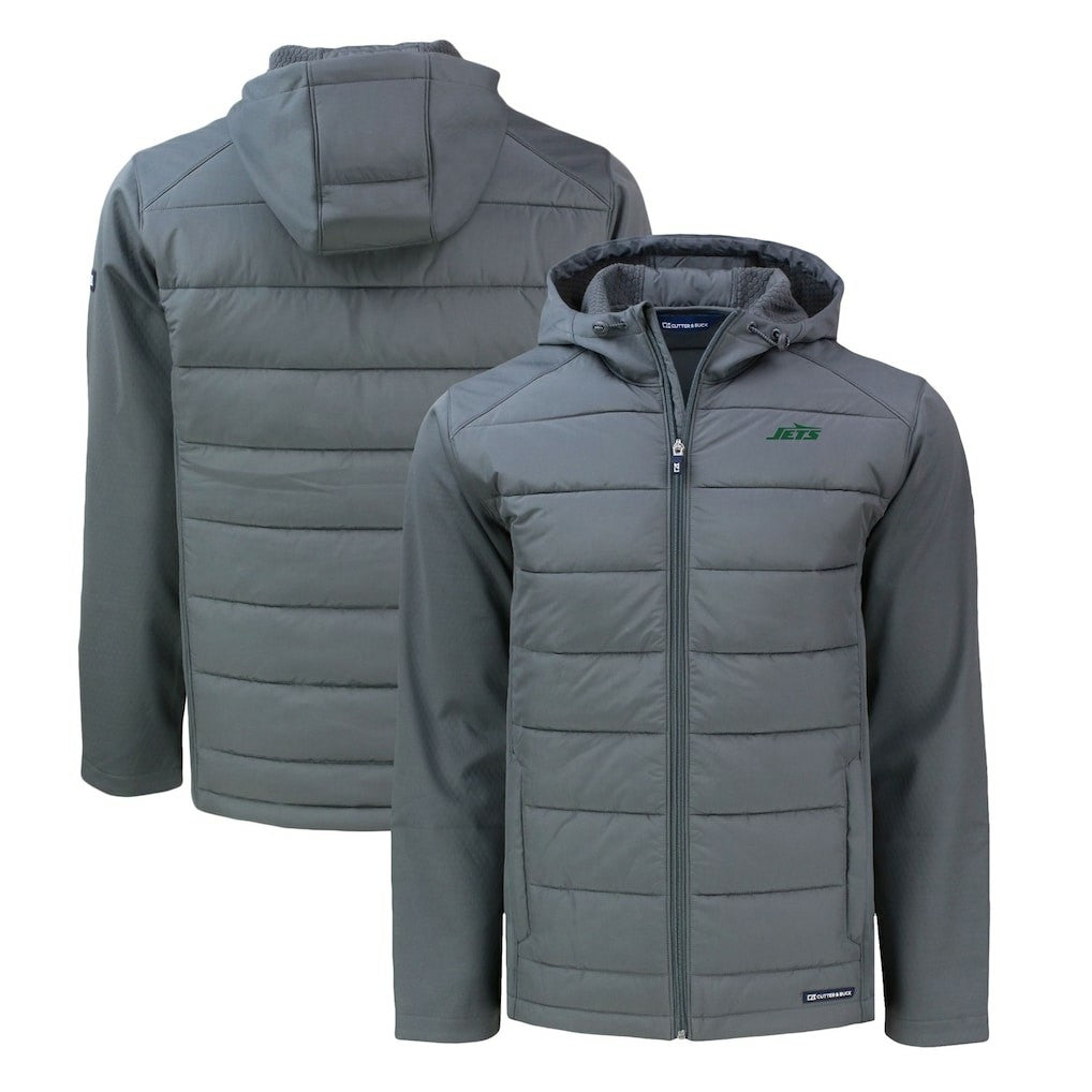 New York Jets Cutter & Buck Big & Tall Primary Logo Evoke Hybrid Eco Softshell Recycled Full-Zip Hoodie Jacket Gray - NFL