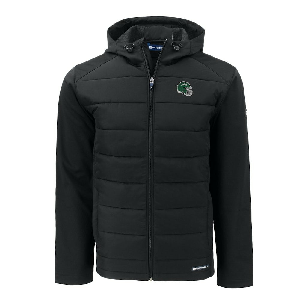New York Jets Cutter & Buck Big & Tall Helmet Evoke Hybrid Eco Softshell Recycled Full-Zip Hoodie Jacket Black - NFL