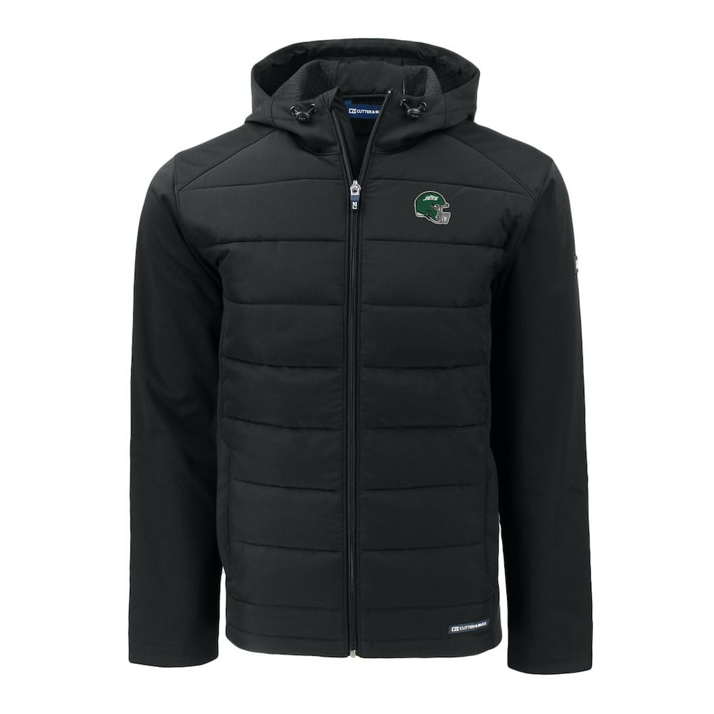 New York Jets Cutter & Buck Big & Tall Helmet Evoke Hybrid Eco Softshell Recycled Full-Zip Hoodie Jacket Black - NFL