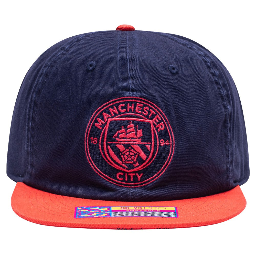 Manchester City Fan Ink Wander Snapback Hat - Navy/Red
