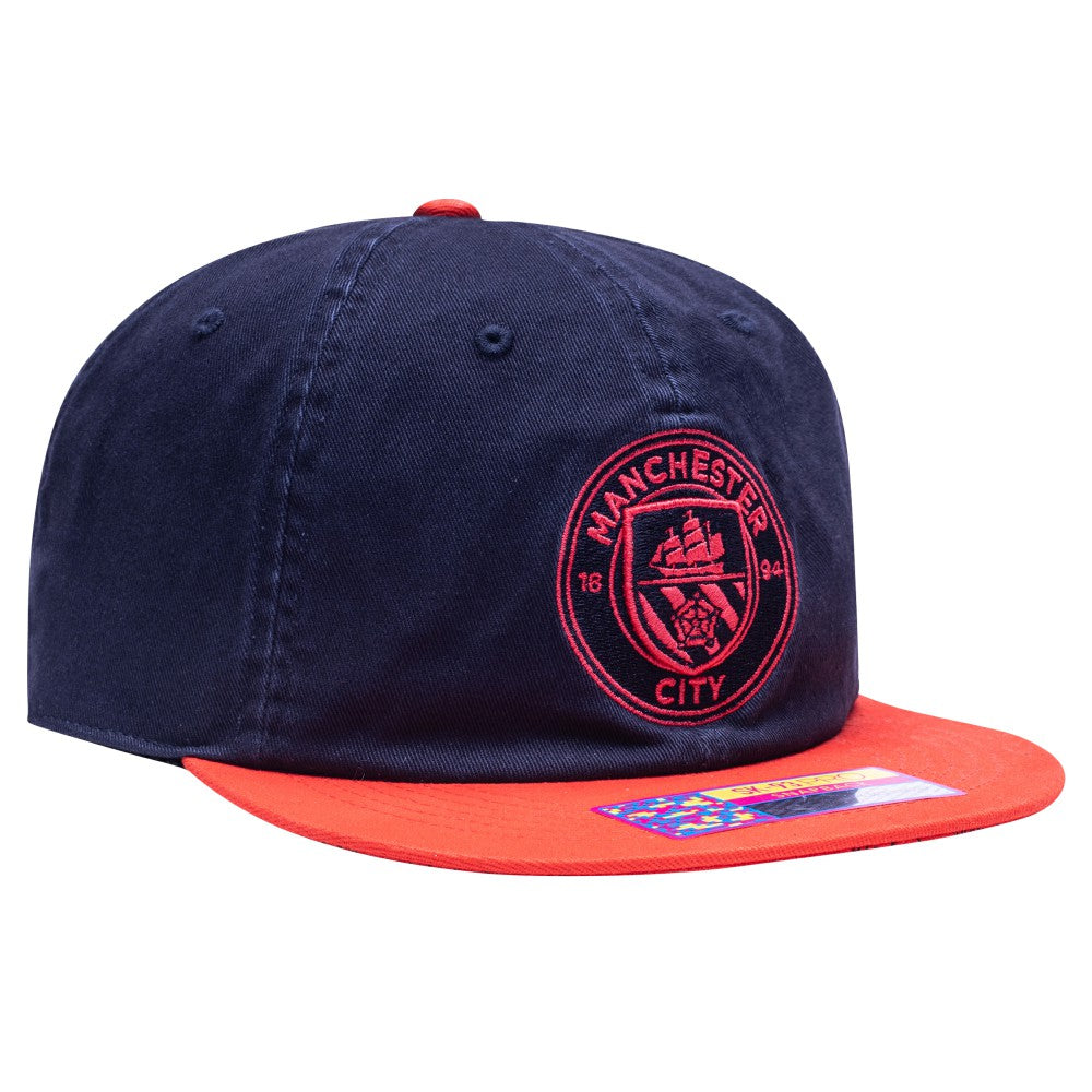 Manchester City Fan Ink Wander Snapback Hat - Navy/Red