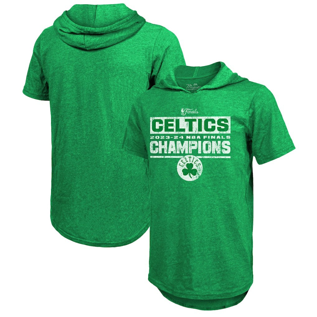 NBA - Boston Celtics Majestic Threads Women's 2024 NBA Finals Champions Tri-Blend Short Sleeve Pullover Hoodie Top - Kelly Green