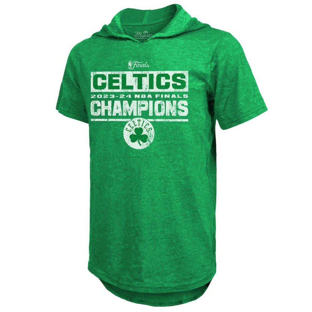 NBA - Boston Celtics Majestic Threads Women's 2024 NBA Finals Champions Tri-Blend Short Sleeve Pullover Hoodie Top - Kelly Green