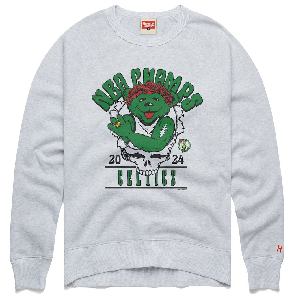 NBA - Boston Celtics Homage Unisex 2024 NBA Finals Champions Grateful Dead Tri-Blend Pullover Sweatshirt - Ash
