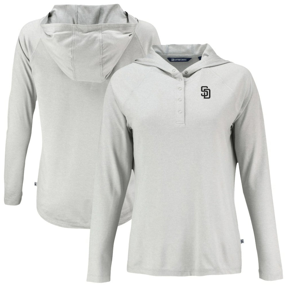 San Diego Padres Cutter & Buck Women's Coastline Epic Comfort Eco Recycled Raglan Long Sleeve Hoodie T-Shirt Clearance