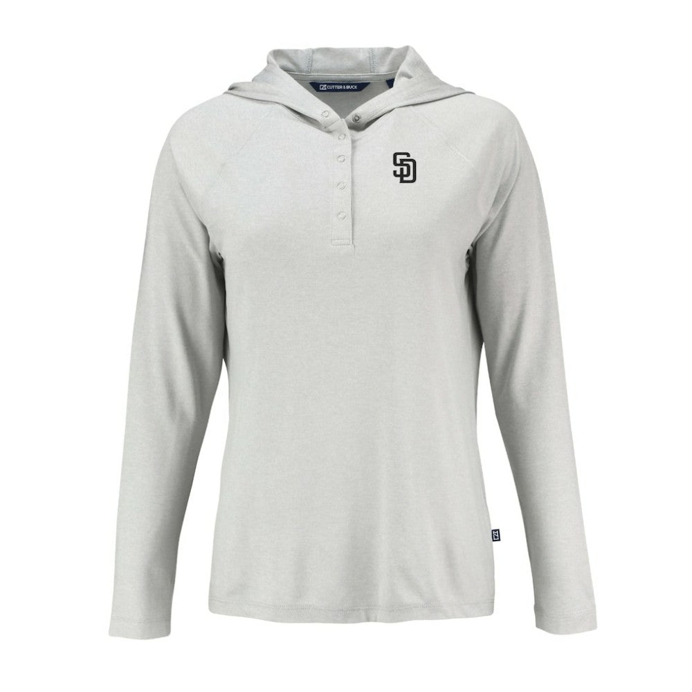 San Diego Padres Cutter & Buck Women's Coastline Epic Comfort Eco Recycled Raglan Long Sleeve Hoodie T-Shirt Clearance