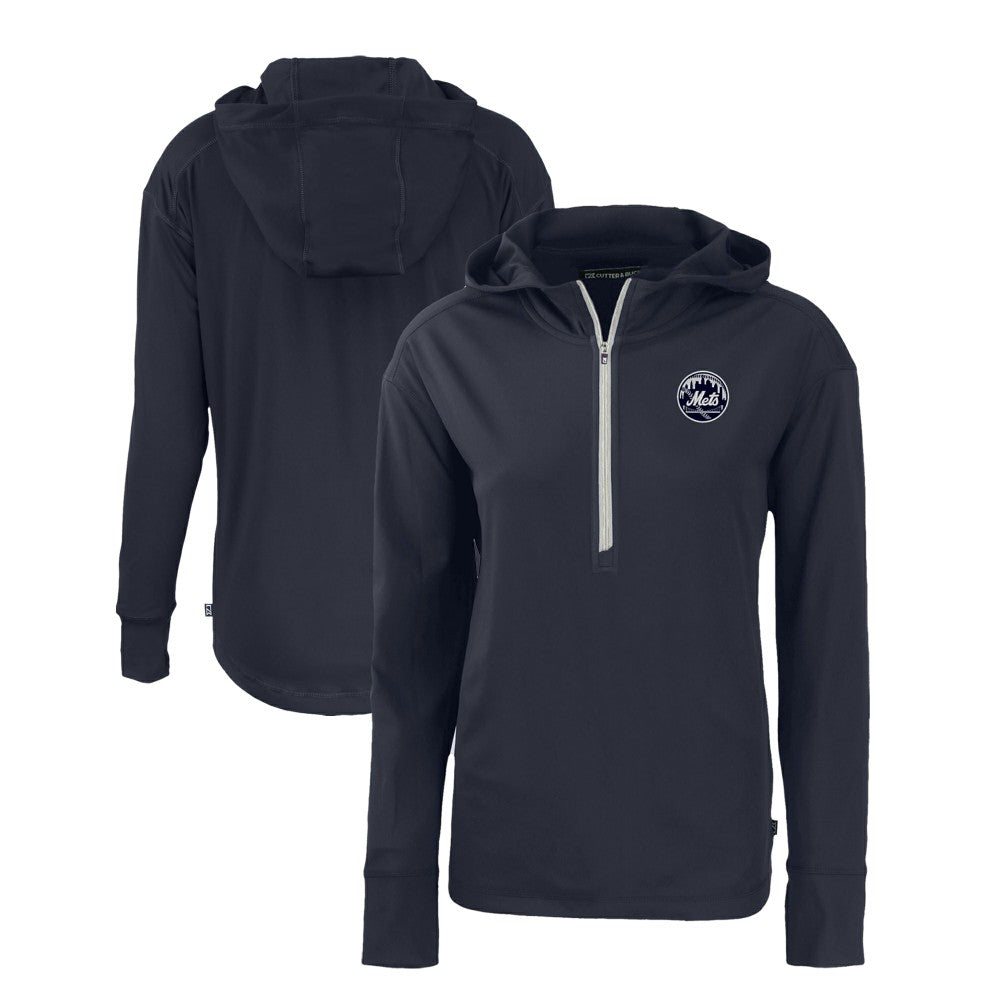 New York Mets Cutter & Buck Women's Daybreak Eco Recycled Half-Zip Hoodie Lifestyle
