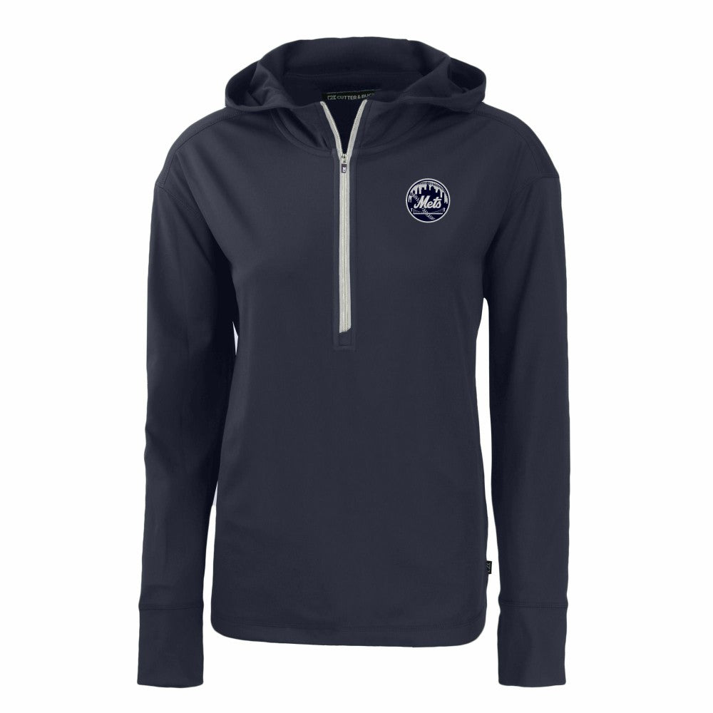 New York Mets Cutter & Buck Women's Daybreak Eco Recycled Half-Zip Hoodie Lifestyle