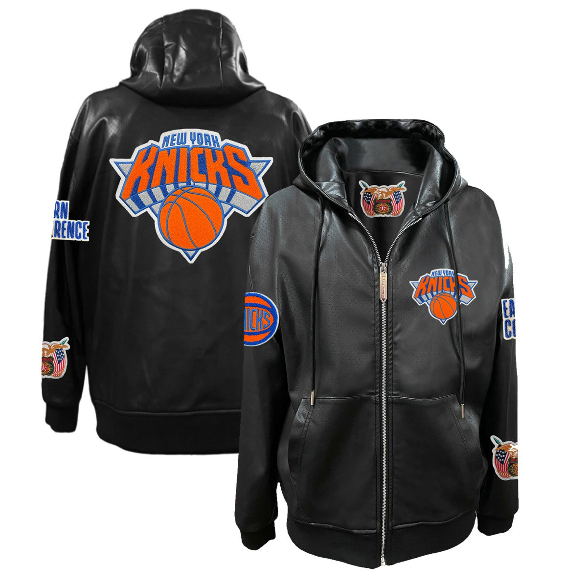 NBA - New York Knicks Jeff Hamilton Vegan Leather Full-Zip Hoodie - Black