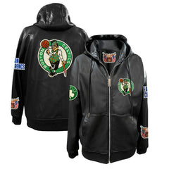 NBA - Boston Celtics Jeff Hamilton Vegan Leather Full-Zip Hoodie - Black