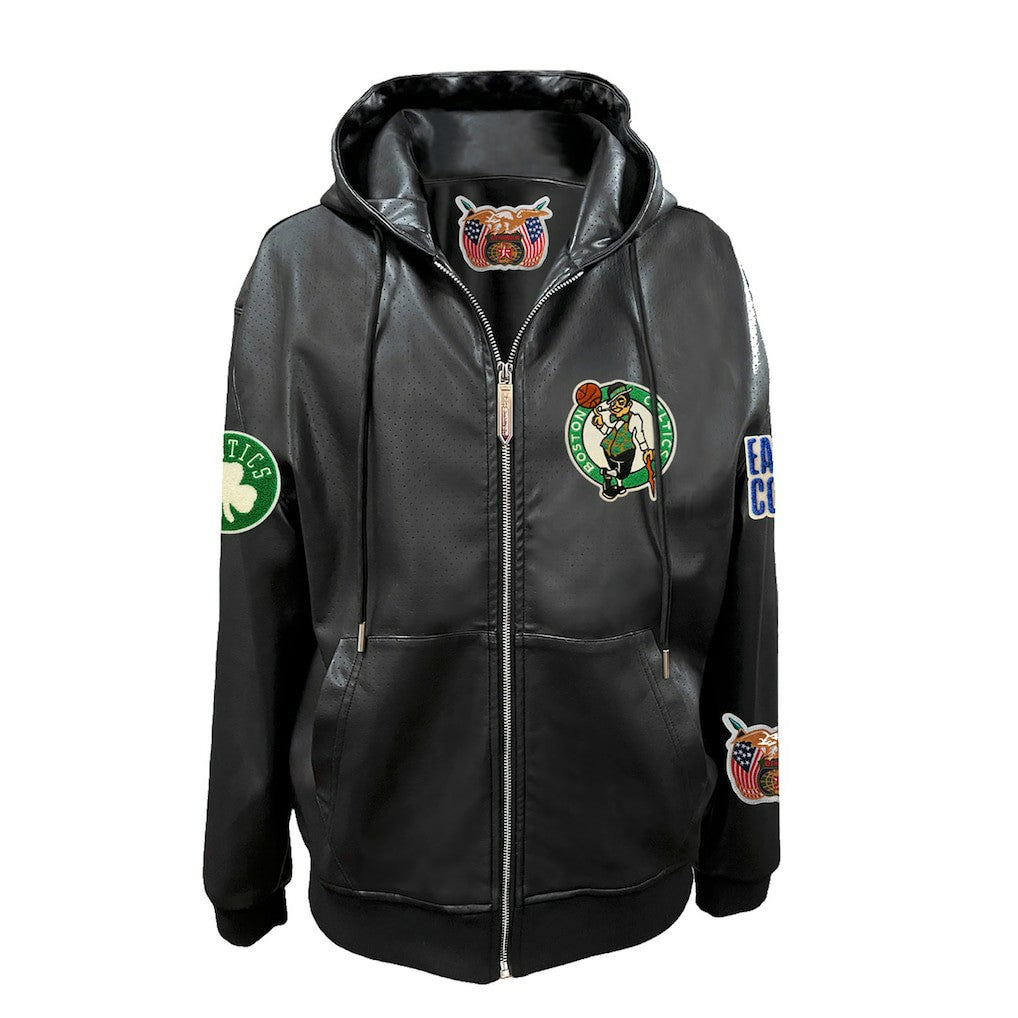 NBA - Boston Celtics Jeff Hamilton Vegan Leather Full-Zip Hoodie - Black