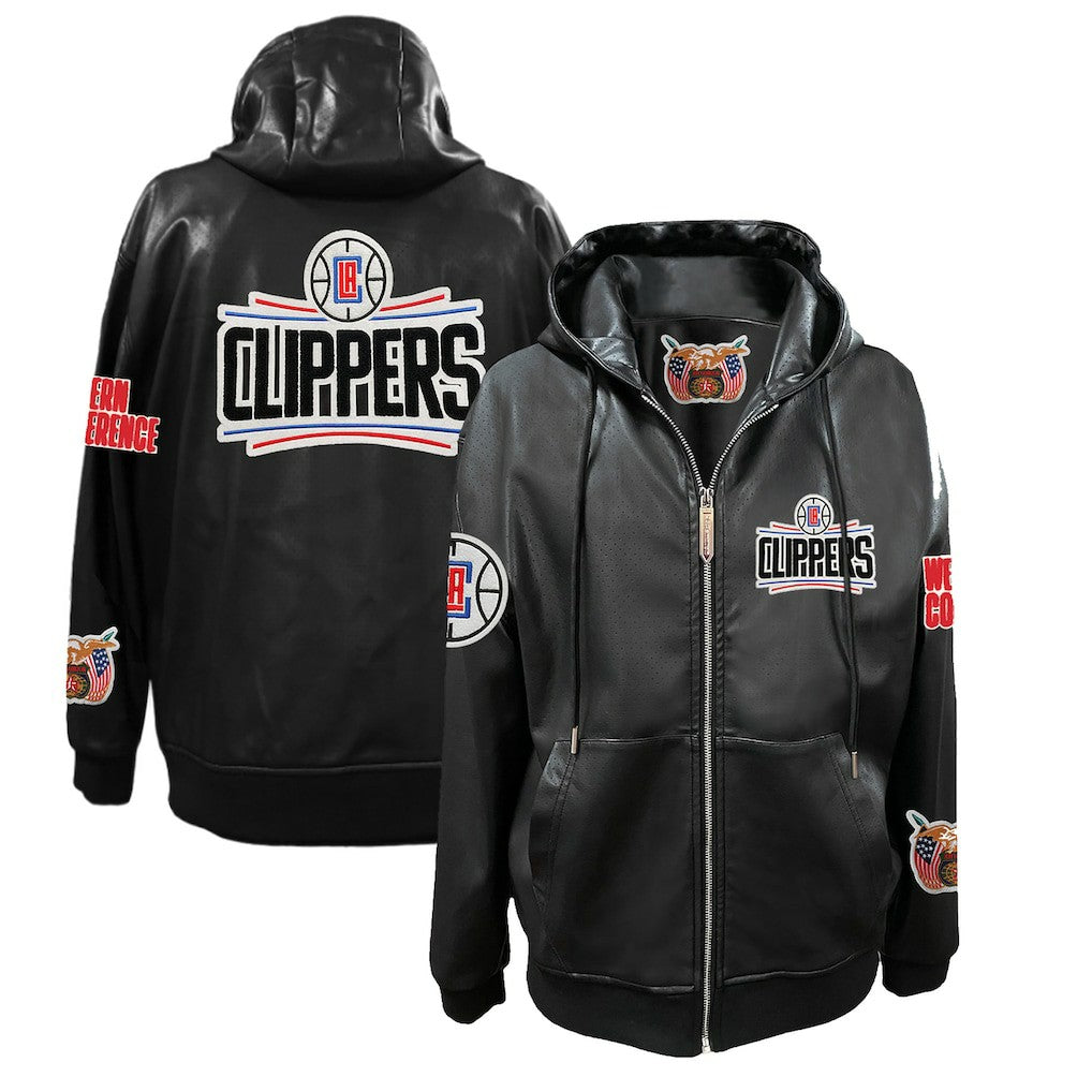 NBA - LA Clippers Jeff Hamilton Vegan Leather Full-Zip Hoodie - Black