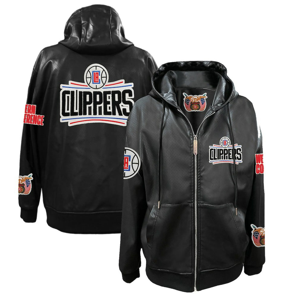 NBA - LA Clippers Jeff Hamilton Vegan Leather Full-Zip Hoodie - Black