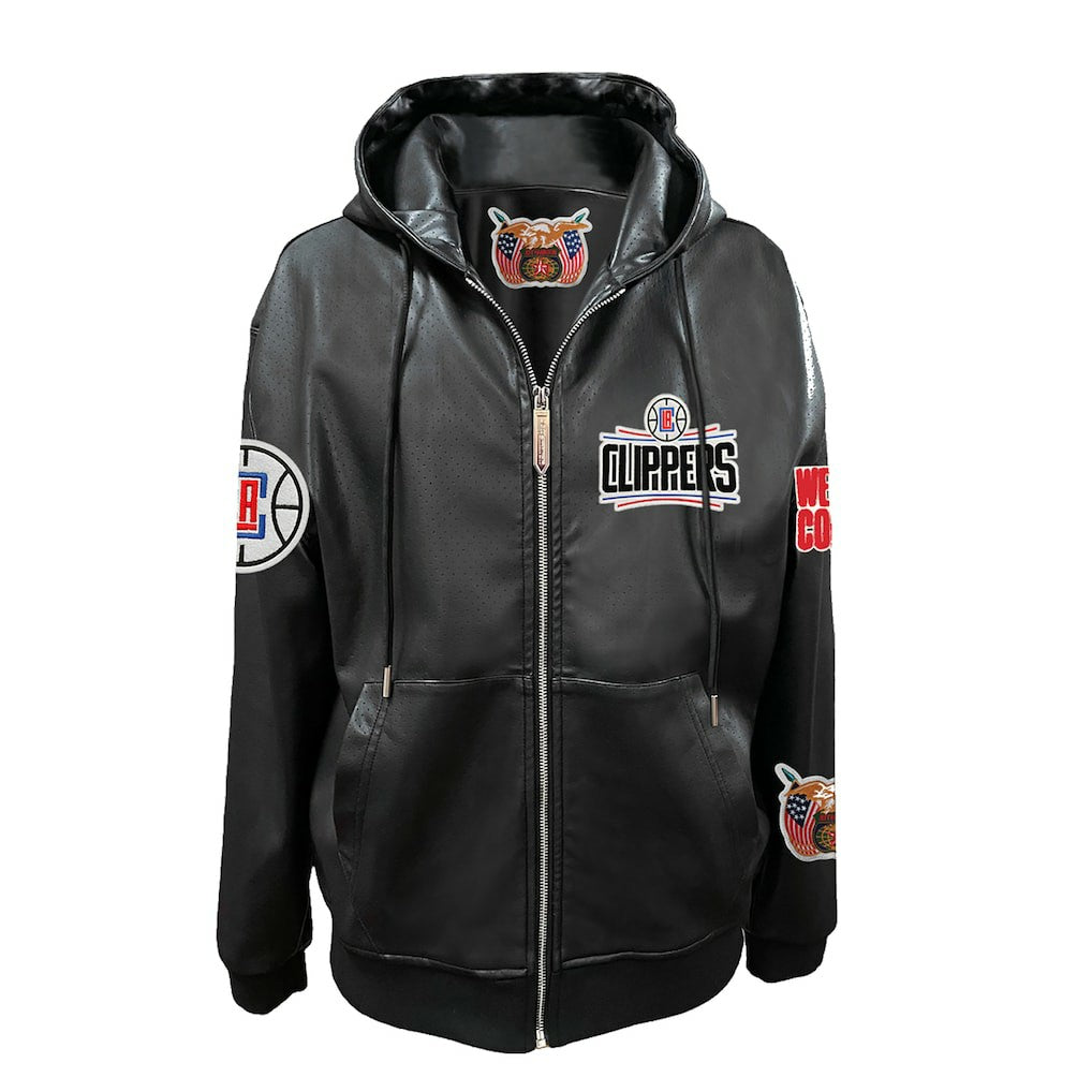 NBA - LA Clippers Jeff Hamilton Vegan Leather Full-Zip Hoodie - Black