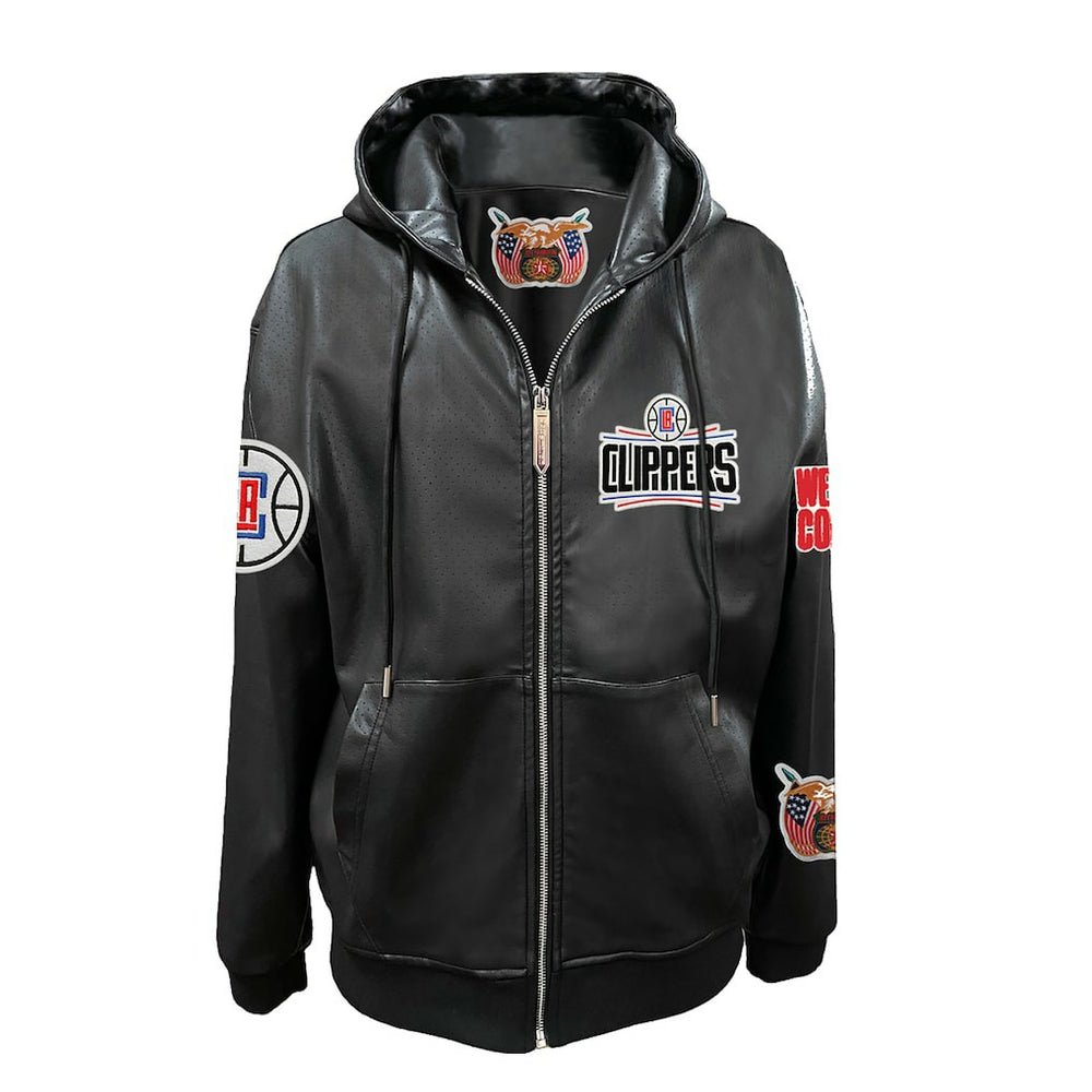 NBA - LA Clippers Jeff Hamilton Vegan Leather Full-Zip Hoodie - Black