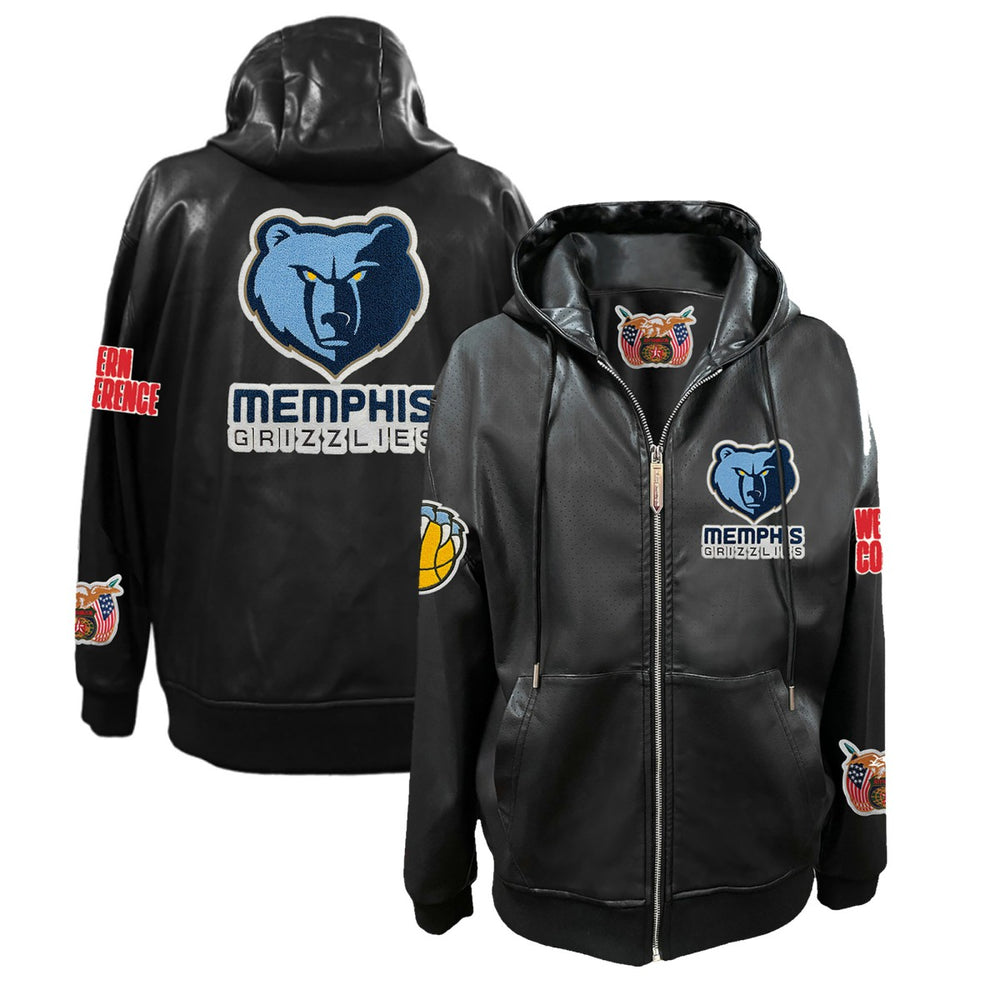 NBA - Memphis Grizzlies Jeff Hamilton Vegan Leather Full-Zip Hoodie - Black