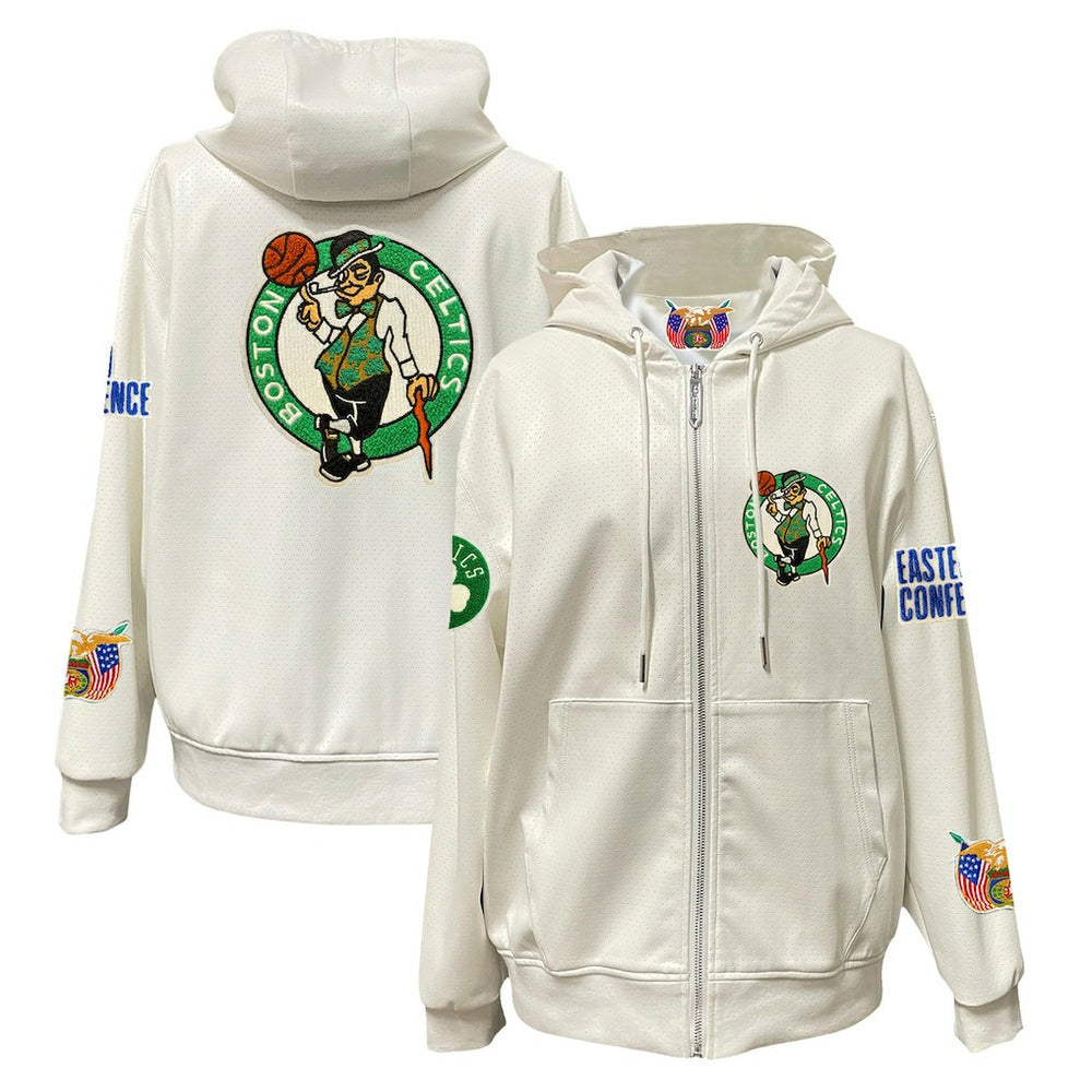 NBA - Boston Celtics Jeff Hamilton Vegan Leather Full-Zip Hoodie - White