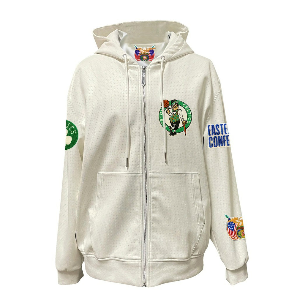NBA - Boston Celtics Jeff Hamilton Vegan Leather Full-Zip Hoodie - White