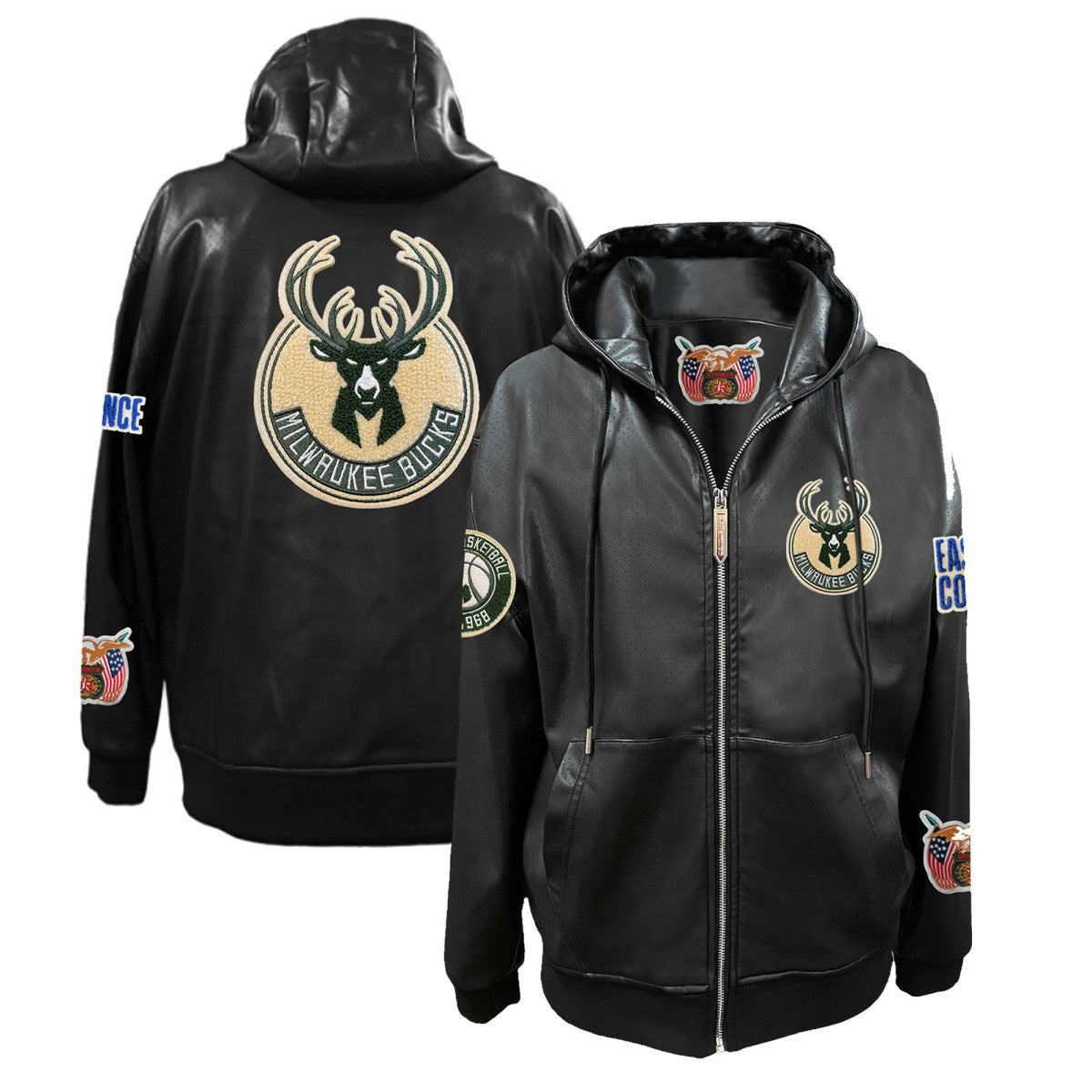 NBA - Milwaukee Bucks Jeff Hamilton Vegan Leather Full-Zip Hoodie - Black