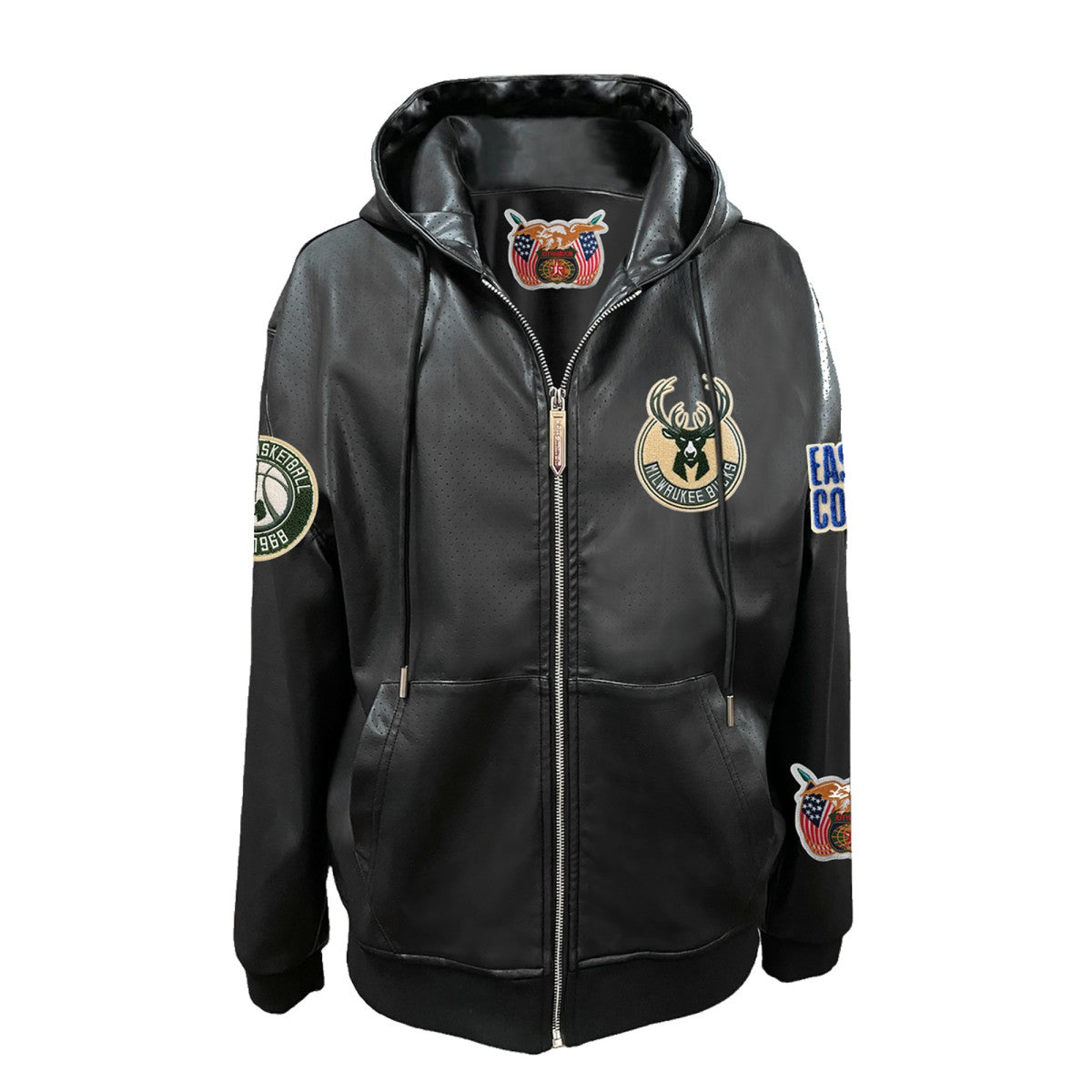 NBA - Milwaukee Bucks Jeff Hamilton Vegan Leather Full-Zip Hoodie - Black
