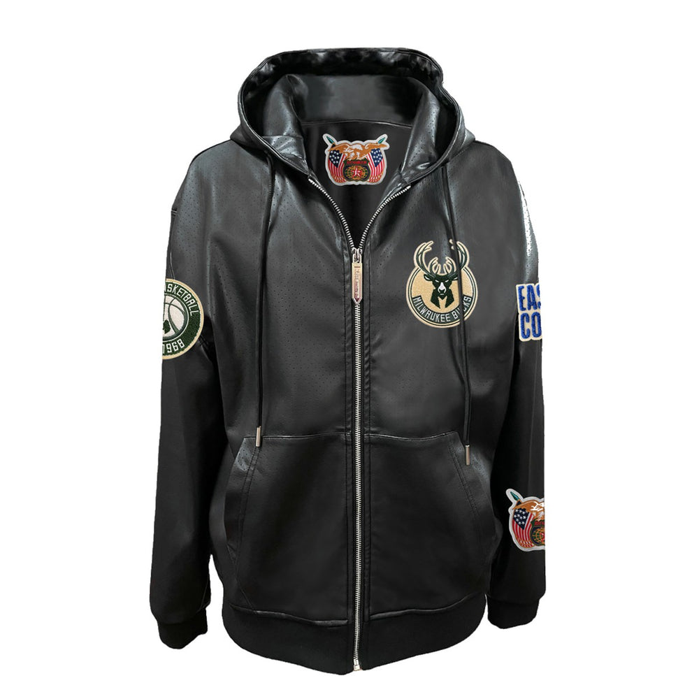 NBA - Milwaukee Bucks Jeff Hamilton Vegan Leather Full-Zip Hoodie - Black