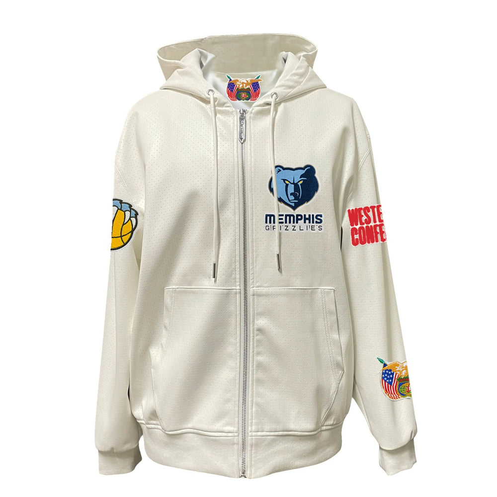 NBA - Memphis Grizzlies Jeff Hamilton Vegan Leather Full-Zip Hoodie - White