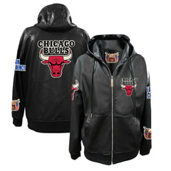 NBA - Chicago Bulls Jeff Hamilton Vegan Leather Full-Zip Hoodie - Black