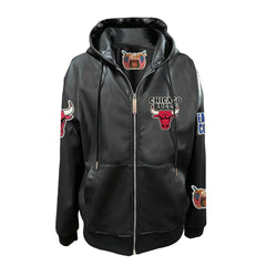 NBA - Chicago Bulls Jeff Hamilton Vegan Leather Full-Zip Hoodie - Black